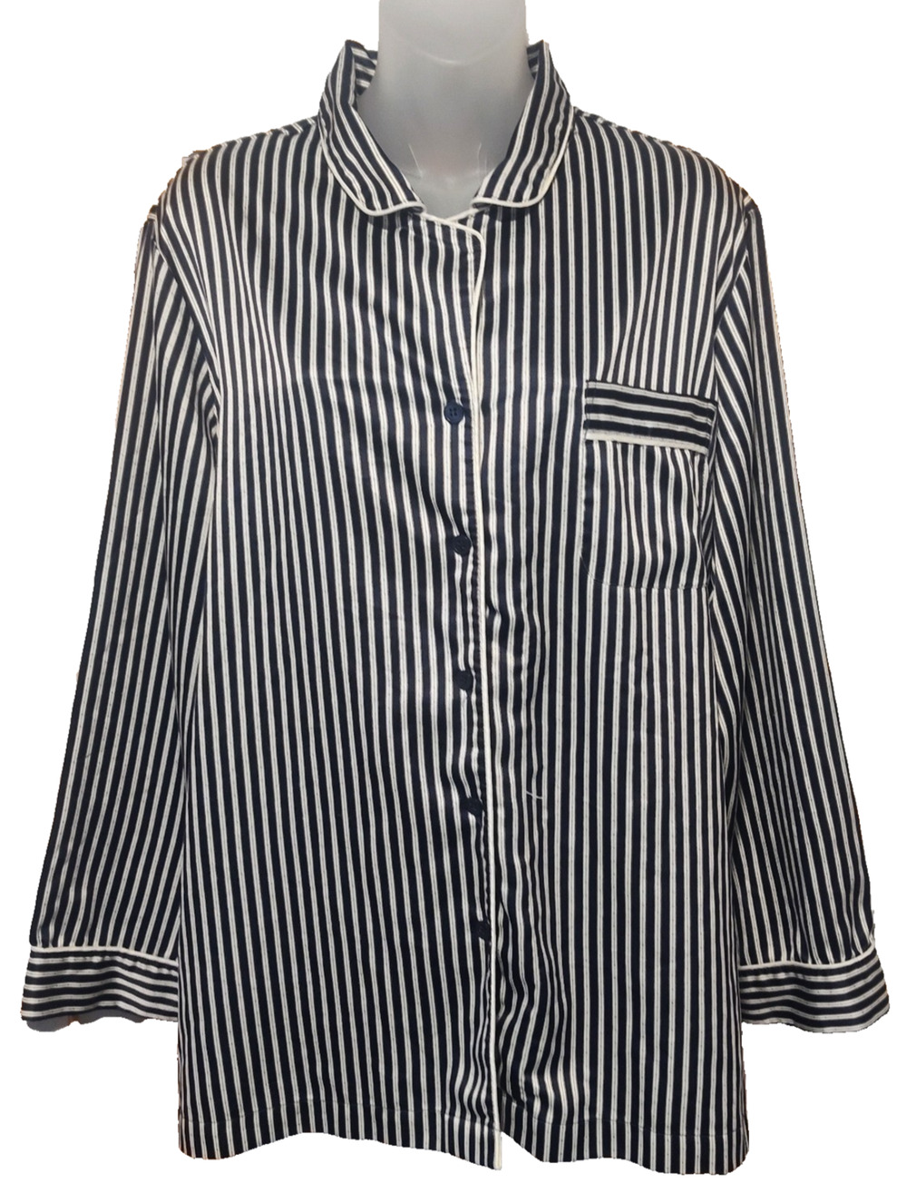Cabernet Women's White Blue Striped Long Sleeve Shirt Size XL BG34
